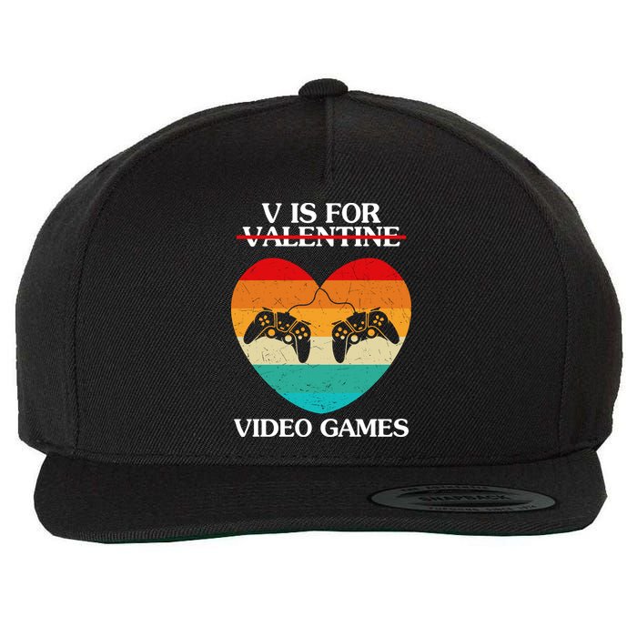 V Is For Valentine Video Games Retro Sunset Heart Wool Snapback Cap