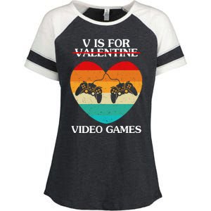 V Is For Valentine Video Games Retro Sunset Heart Enza Ladies Jersey Colorblock Tee