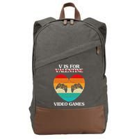 V Is For Valentine Video Games Retro Sunset Heart Cotton Canvas Backpack