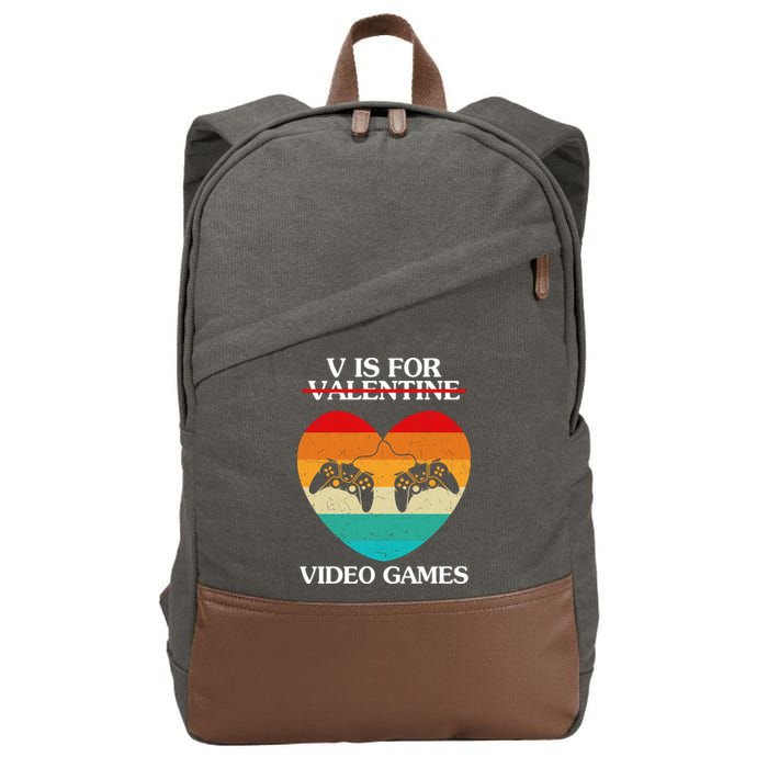 V Is For Valentine Video Games Retro Sunset Heart Cotton Canvas Backpack