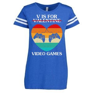 V Is For Valentine Video Games Retro Sunset Heart Enza Ladies Jersey Football T-Shirt