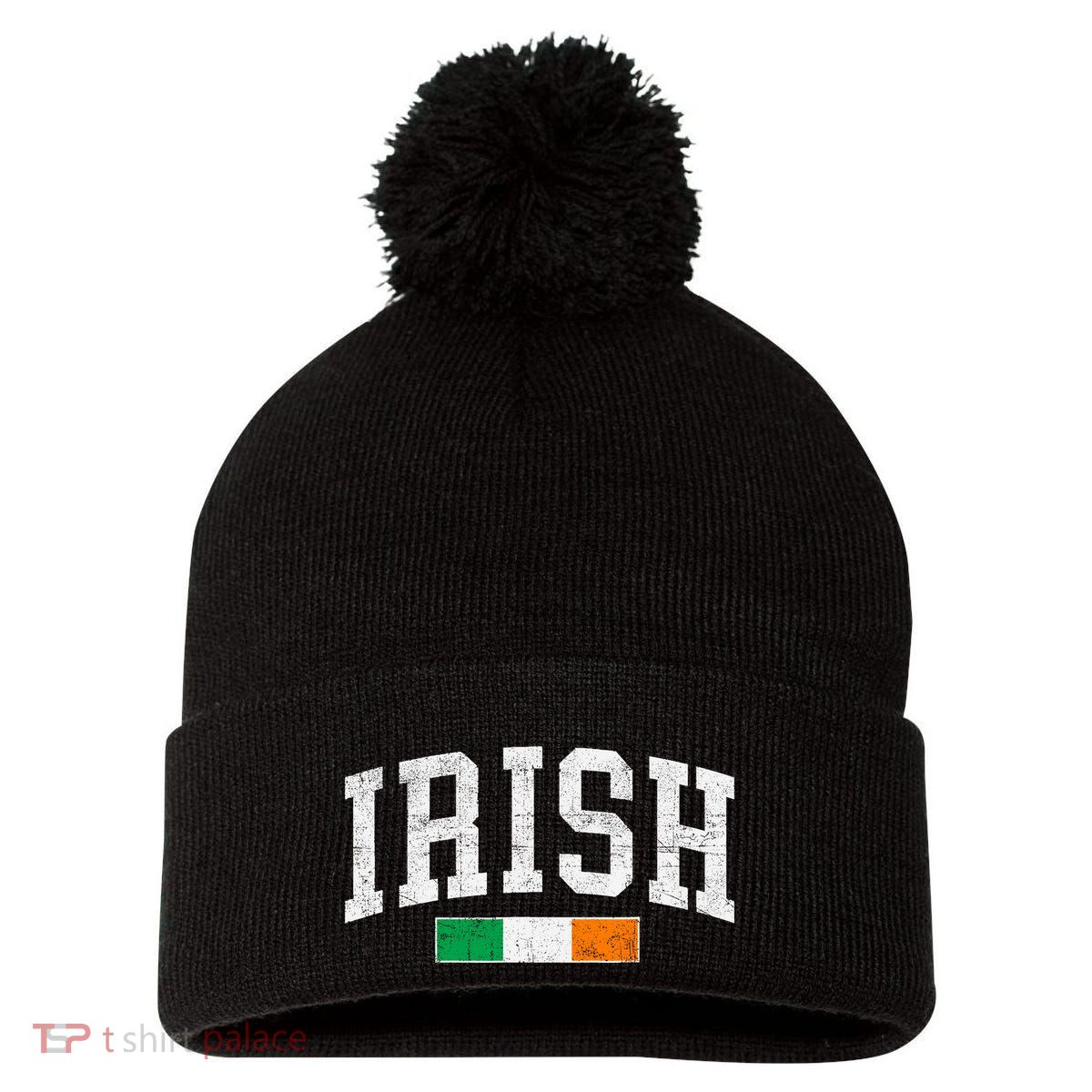 Vintage Irish Flag St Patricks Day Retro Ireland Souvenir Pom Pom 12in Knit Beanie