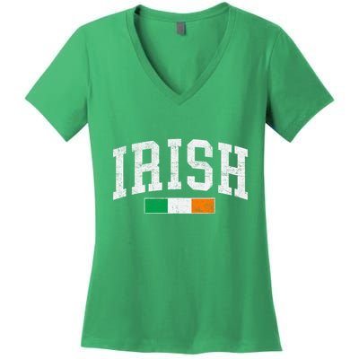 Vintage Irish Flag St Patricks Day Retro Ireland Souvenir Women's V-Neck T-Shirt