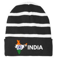 Vintage India Flag Indian Outdoor Trip In India Striped Beanie with Solid Band