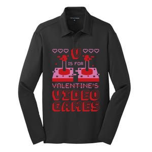 V Is For Video Games Funny Gamer Gift For Valentines Day Gift Silk Touch Performance Long Sleeve Polo