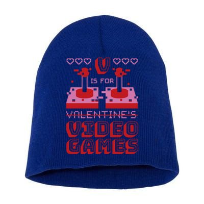 V Is For Video Games Funny Gamer Gift For Valentines Day Gift Short Acrylic Beanie