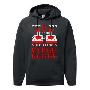 V Is For Valentine's Day Funny Video Game Gamer Performance Fleece Hoodie