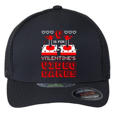 V Is For Valentine's Day Funny Video Game Gamer Flexfit Unipanel Trucker Cap