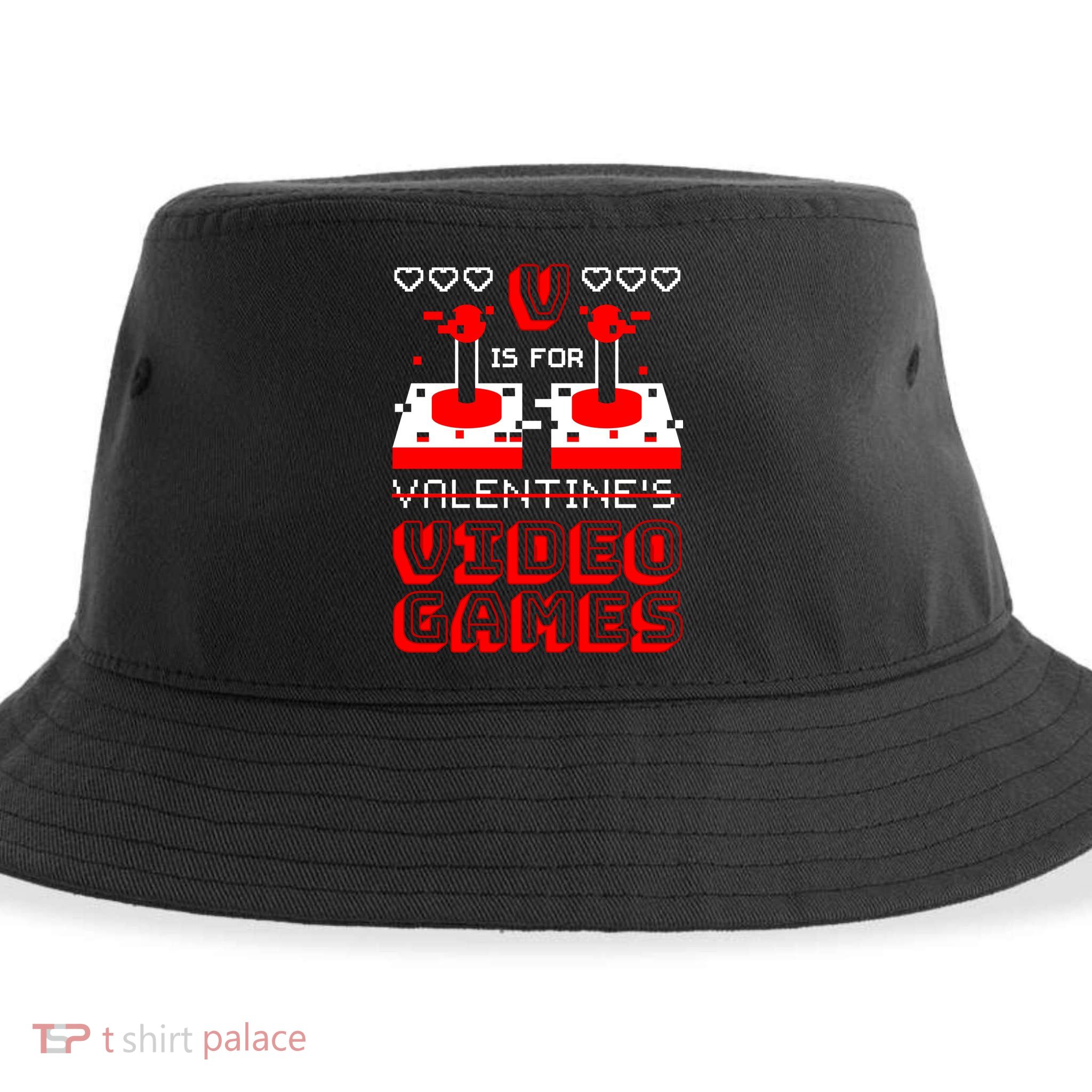 V Is For Valentine's Day Funny Video Game Gamer Sustainable Bucket Hat