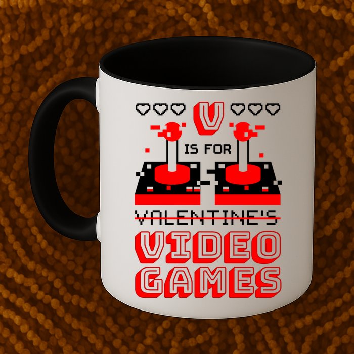 V Is For Valentine's Day Funny Video Game Gamer Mug