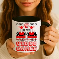 V Is For Valentine's Day Funny Video Game Gamer Mug