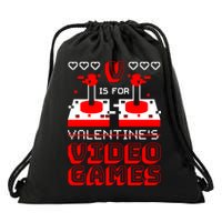 V Is For Valentine's Day Funny Video Game Gamer Drawstring Bag