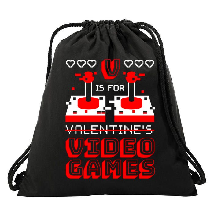 V Is For Valentine's Day Funny Video Game Gamer Drawstring Bag