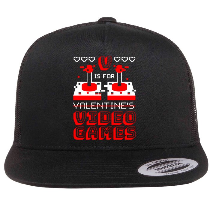 V Is For Valentine's Day Funny Video Game Gamer Flatbill Hat
