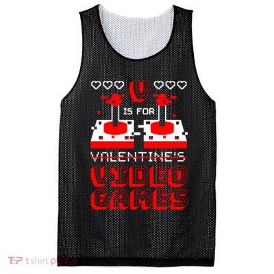 V Is For Valentine's Day Funny Video Game Gamer Mesh Reversible Basketball Jersey Tank