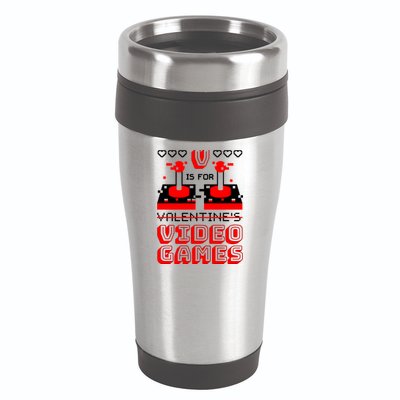 V Is For Valentine's Day Funny Video Game Gamer 16oz Travel Tumbler