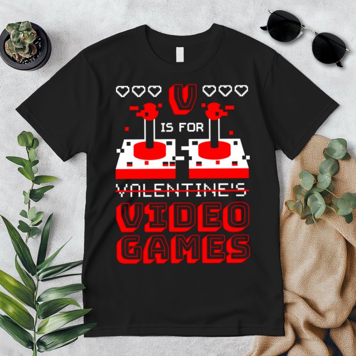 V Is For Valentine's Day Funny Video Game Gamer Premium T-Shirt