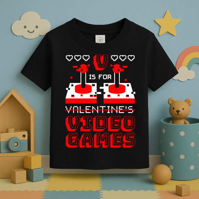 V Is For Valentine's Day Funny Video Game Gamer Toddler T-Shirt