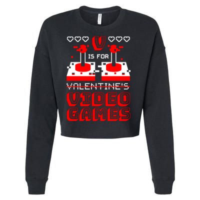 V Is For Valentine's Day Funny Video Game Gamer Cropped Pullover Crew
