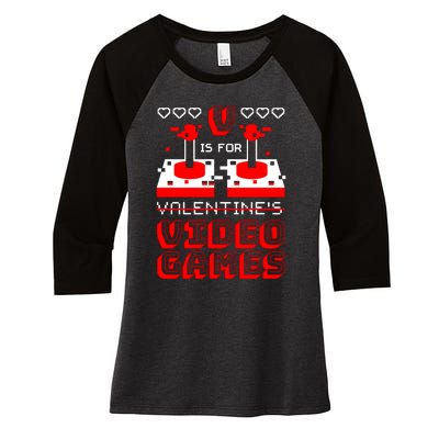 V Is For Valentine's Day Funny Video Game Gamer Women's Tri-Blend 3/4-Sleeve Raglan Shirt