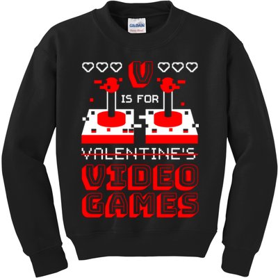 V Is For Valentine's Day Funny Video Game Gamer Kids Sweatshirt