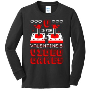 V Is For Valentine's Day Funny Video Game Gamer Kids Long Sleeve Shirt