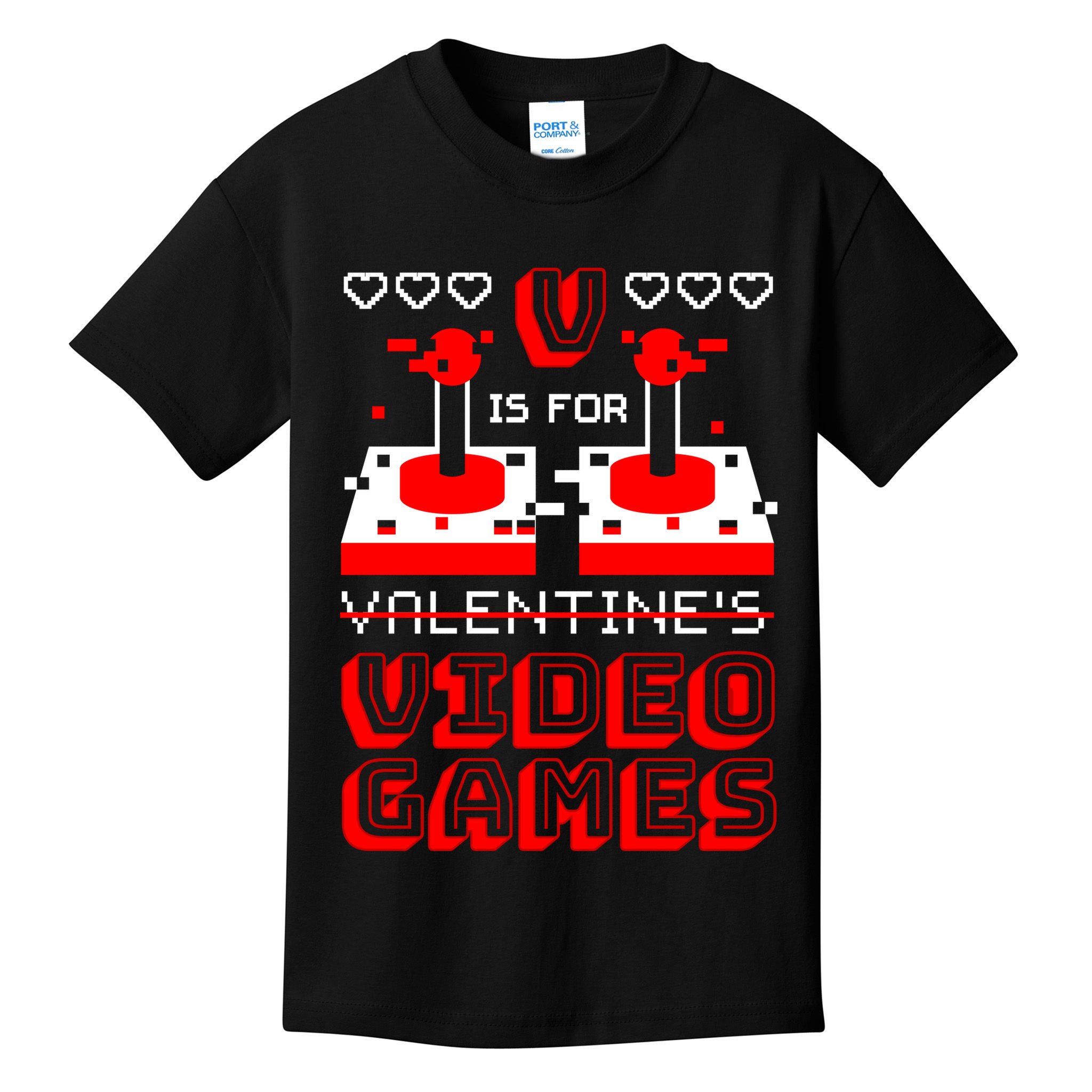 V Is For Valentine's Day Funny Video Game Gamer Kids T-Shirt