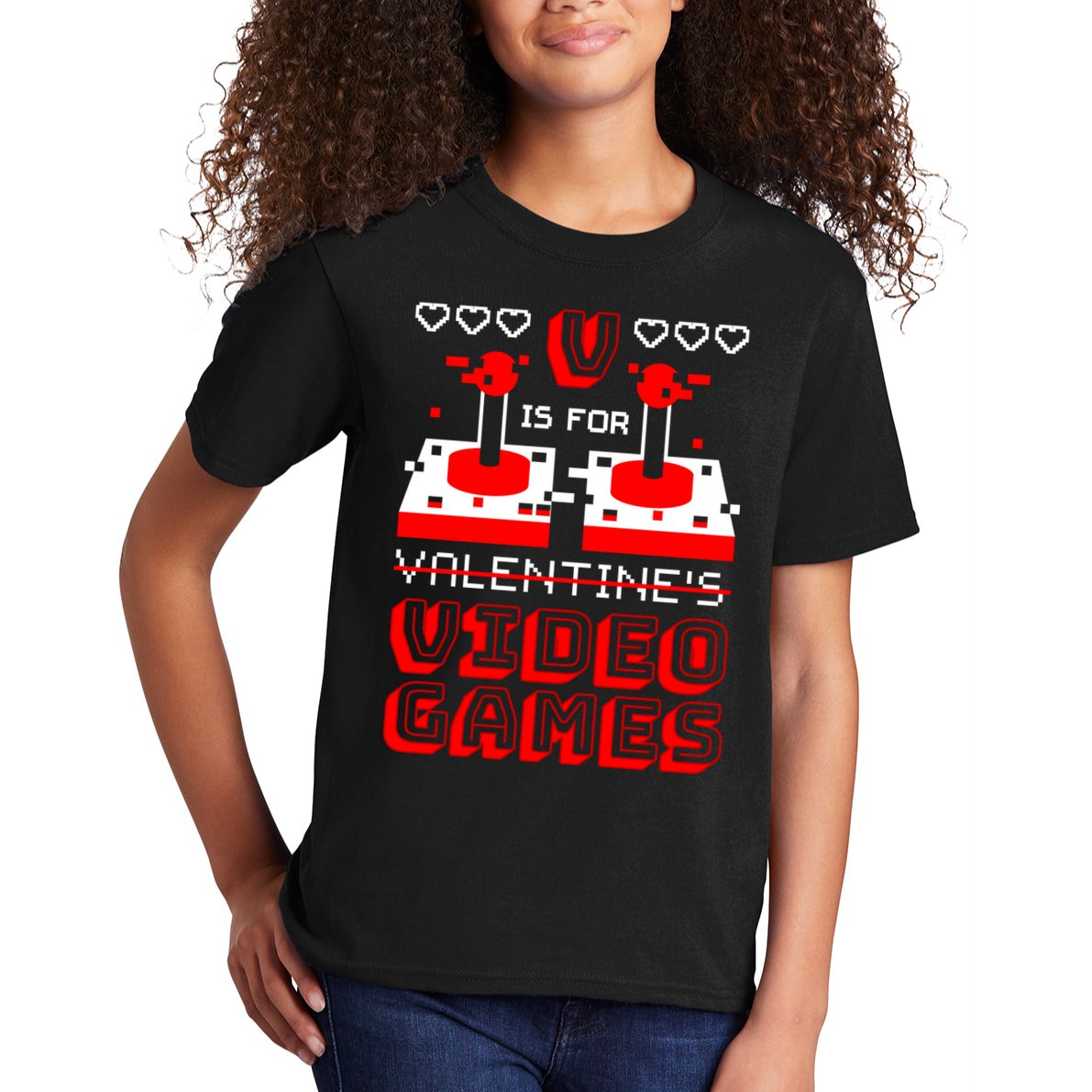 V Is For Valentine's Day Funny Video Game Gamer Kids T-Shirt