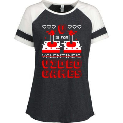 V Is For Valentine's Day Funny Video Game Gamer Enza Ladies Jersey Colorblock Tee