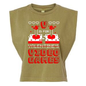 V Is For Valentine's Day Funny Video Game Gamer Garment-Dyed Women's Muscle Tee