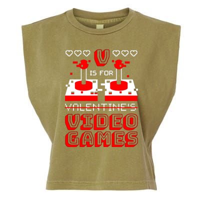 V Is For Valentine's Day Funny Video Game Gamer Garment-Dyed Women's Muscle Tee