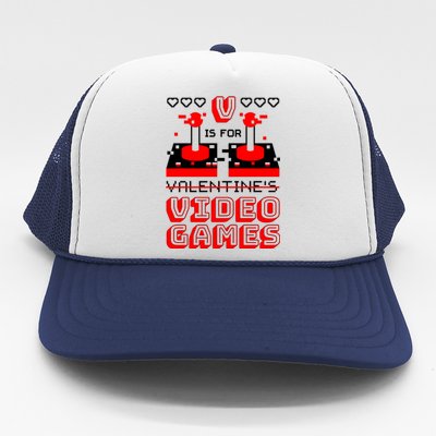 V Is For Valentine's Day Funny Video Game Gamer Trucker Hat