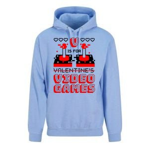 V Is For Valentine's Day Funny Video Game Gamer Unisex Surf Hoodie