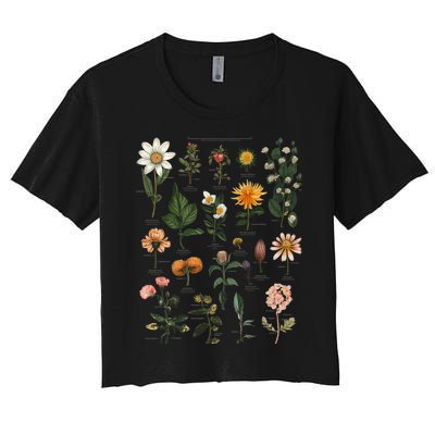 Vintage Inspired Flower Botanical Chart Tees Women's Crop Top Tee