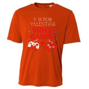 V Is For Video Games Funny Valentines Day Gamer Gift Cooling Performance Crew T-Shirt