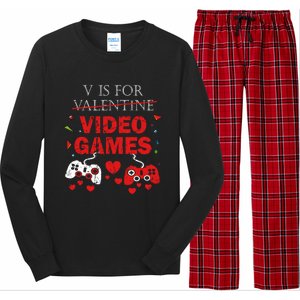 V Is For Video Games Funny Valentines Day Gamer Gift Long Sleeve Pajama Set