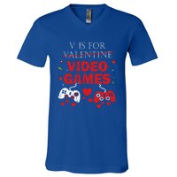 V Is For Video Games Funny Valentines Day Gamer Gift V-Neck T-Shirt