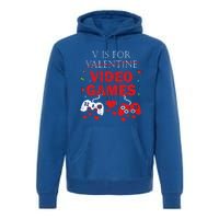 V Is For Video Games Funny Valentines Day Gamer Gift Premium Hoodie