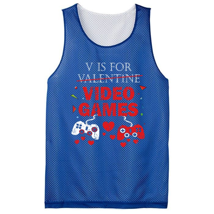 V Is For Video Games Funny Valentines Day Gamer Gift Mesh Reversible Basketball Jersey Tank