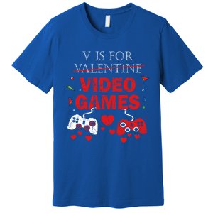 V Is For Video Games Funny Valentines Day Gamer Gift Premium T-Shirt