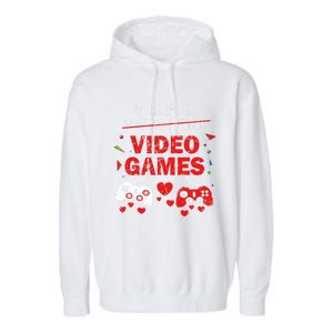 V Is For Video Games Funny Valentines Day Gamer Gift Garment-Dyed Fleece Hoodie