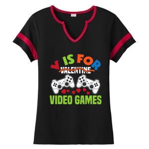 V Is For Video Games Funny Valentines Day Gamer Gift Ladies Halftime Notch Neck Tee