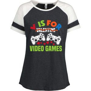 V Is For Video Games Funny Valentines Day Gamer Gift Enza Ladies Jersey Colorblock Tee