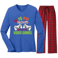 V Is For Video Games Funny Valentines Day Gamer Gift Women's Long Sleeve Flannel Pajama Set 