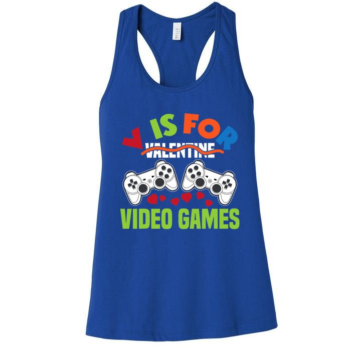 V Is For Video Games Funny Valentines Day Gamer Gift Women's Racerback Tank