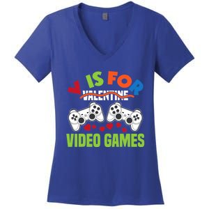 V Is For Video Games Funny Valentines Day Gamer Gift Women's V-Neck T-Shirt