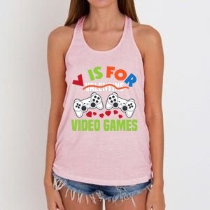 V Is For Video Games Funny Valentines Day Gamer Gift Women's Knotted Racerback Tank