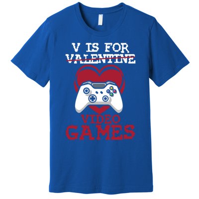 V Is For Video Games Funny Valentines Day Gamer Gift Premium T-Shirt