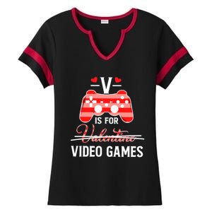 V Is For Video Games Funny Valentines Day Gamer Gift Ladies Halftime Notch Neck Tee