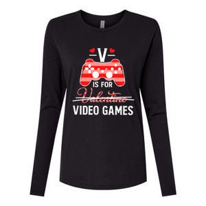 V Is For Video Games Funny Valentines Day Gamer Gift Womens Cotton Relaxed Long Sleeve T-Shirt